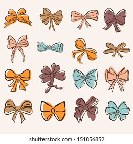 set of 16 hand drawn decorative bows for your design