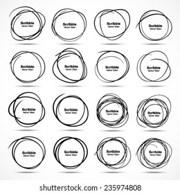 Set of 16 Hand Drawn Scribble Circles, vector design elements 