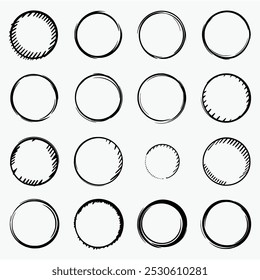 Set of 16 Hand Drawn Vector Circles Perfect for Design Projects Logos  and Branding