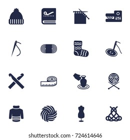 Set Of 16 Handcraft Icons Set.Collection Of Tailor Copybook, Meter, Knitting Machine And Other Elements.