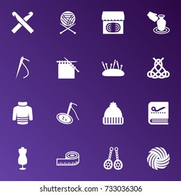 Set Of 16 Handcraft Icons Set.Collection Of Jewelry, Pullover, Knitting And Other Elements.