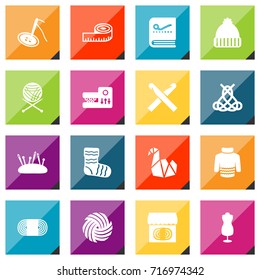 Set Of 16 Handmade Icons Set.Collection Of Store, Paper Figure, Knitted Hat And Other Elements.