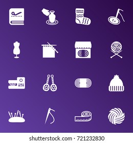 Set Of 16 Handmade Icons Set.Collection Of Sewing, Tailor Copybook, Skein And Other Elements.