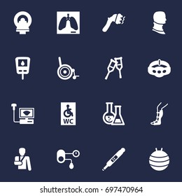 Set Of 16 Healthy Icons Set.Collection Of Injury, Machine, Flask And Other Elements.