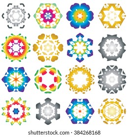 Set of 16 Hexagon star icon colorful