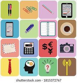 Conjunto de 16 iconos de alta calidad para empresas . Ilustración de vectores coloridos. y diseño detallado