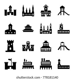 Set of 16 historical filled icons such as castle
