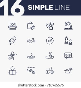 Set Of 16 Hobbie Outline Icons Set.Collection Of Video Game, Chess, Reading And Other Elements.