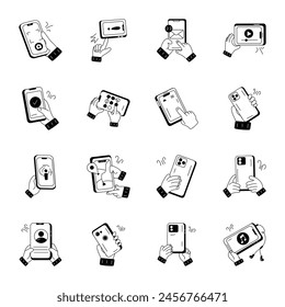 Conjunto de 16 Iconos de Doodle Móvil 

