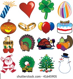 Set of 16 Holiday Icons