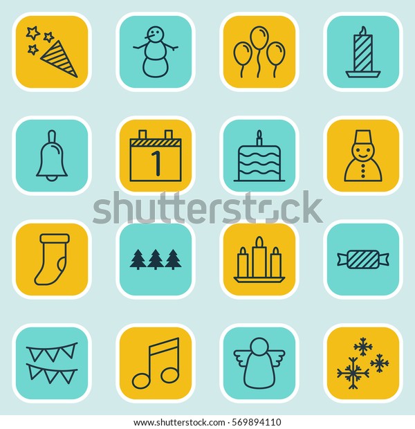 Set Of 16 Holiday Icons. Includes Agenda,
Firecracker, Fireplace Decoration And Other Symbols. Beautiful
Design Elements.