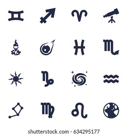 Set Of 16 Horoscope Icons Set.Collection Of Virgin, Fishes, Augur And Other Elements.