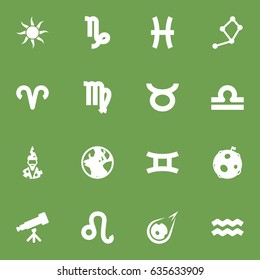 Set Of 16 Horoscope Icons Set.Collection Of Earth Planet, Goat, Ram And Other Elements.