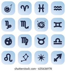 Set Of 16 Horoscope Icons Set.Collection Of Bull, Horoscope, Fishes And Other Elements.