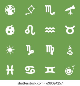 Set Of 16 Horoscope Icons Set.Collection Of Zodiac Sign, Lunar, Crab And Other Elements.
