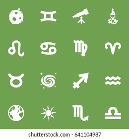 Set Of 16 Horoscope Icons Set.Collection Of Twins, Water Bearer, Lunar And Other Elements.