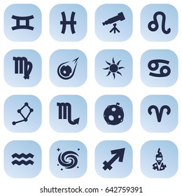 Set Of 16 Horoscope Icons Set.Collection Of Twins, Lion, Crab And Other Elements.