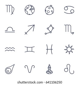 Set Of 16 Horoscope Outline Icons Set.Collection Of Constellation, Globe, Cancer And Other Elements.