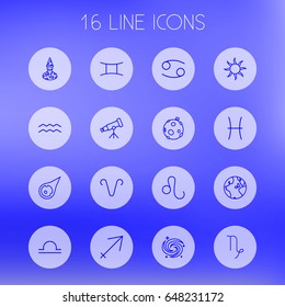 Set Of 16 Horoscope Outline Icons Set.Collection Of Sagittarius, Aqurius, Moon And Other Elements.