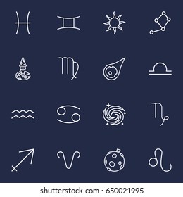 Set Of 16 Horoscope Outline Icons Set.Collection Of Libra, Moon, Cancer And Other Elements.
