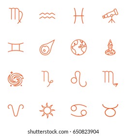 Set Of 16 Horoscope Outline Icons Set.Collection Of Astrologer, Globe, Leo And Other Elements.