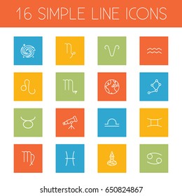 Set Of 16 Horoscope Outline Icons Set.Collection Of Astrologer, Constellation, Gemini And Other Elements.