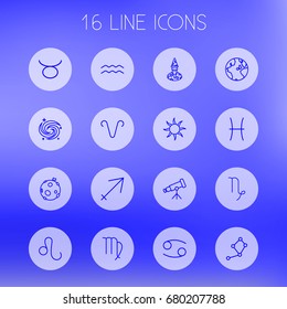 Set Of 16 Horoscope Outline Icons Set.Collection Of Aries, Telescope, Sagittarius And Other Elements.