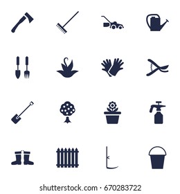 Set Of 16 Horticulture Icons Set.Collection Of Fence, Cutter, Shovel And Other Elements.