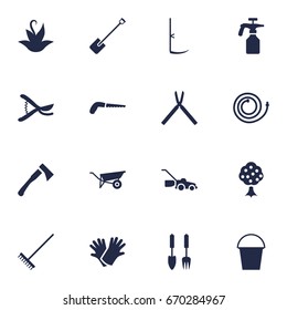 Set Of 16 Horticulture Icons Set.Collection Of Garden, Bucket, Latex And Other Elements.