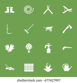 Set Of 16 Horticulture Icons Set.Collection Of Garden, Lawn Mower, Pruner And Other Elements.