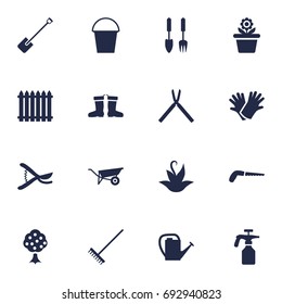 Set Of 16 Horticulture Icons Set.Collection Of Flowerpot, Tools, Watering Can And Other Elements.