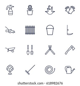 Set Of 16 Horticulture Outline Icons Set.Collection Of Herb, Hatchet, Palisade And Other Elements.