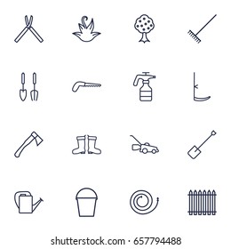Set Of 16 Horticulture Outline Icons Set.Collection Of Atomizer, Palisade, Garden And Other Elements.