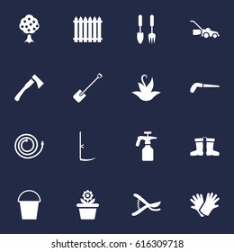 Set Of 16 Household Icons Set.Collection Of Hacksaw, Pruner, Cutter And Other Elements.
