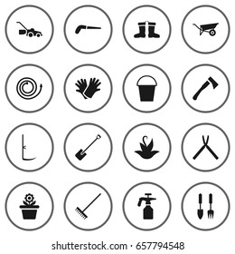 Set Of 16 Household Icons Set.Collection Of Cutter, Flowerpot, Shovel And Other Elements.