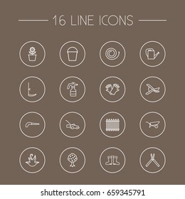 Set Of 16 Household Outline Icons Set.Collection Of Palisade, Safer Of Hand , Herb Elements.