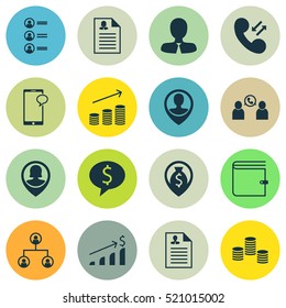 Set Of 16 Hr Icons. Can Be Used For Web, Mobile, UI And Infographic Design. Includes Elements Such As Career, Money, List And More.