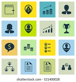 Set Of 16 Hr Icons. Can Be Used For Web, Mobile, UI And Infographic Design. Includes Elements Such As Trophy, Prize, Increase And More.