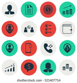 Set Of 16 Hr Icons. Can Be Used For Web, Mobile, UI And Infographic Design. Includes Elements Such As Growth, Coins, Map And More.