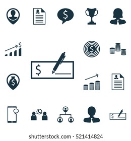 Set Of 16 Hr Icons. Can Be Used For Web, Mobile, UI And Infographic Design. Includes Elements Such As Phone, Stacked, Prize And More.