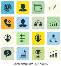 Set Of 16 Hr Icons. Can Be Used For Web, Mobile, UI And Infographic Design. Includes Elements Such As Applicants, Wallet, Phone And More.