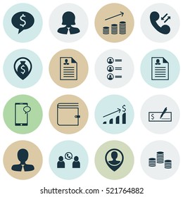 Set Of 16 Hr Icons. Can Be Used For Web, Mobile, UI And Infographic Design. Includes Elements Such As Resume, Dollar, Job And More.