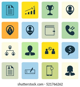 Set Of 16 Hr Icons. Can Be Used For Web, Mobile, UI And Infographic Design. Includes Elements Such As Check, Employee, Phone And More.