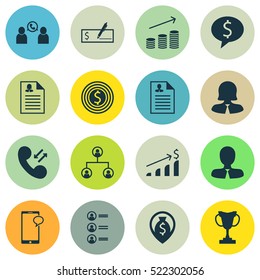 Set Of 16 Hr Icons. Can Be Used For Web, Mobile, UI And Infographic Design. Includes Elements Such As Cash, Cup, Resume And More.