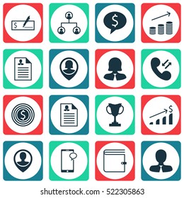 Set Of 16 Hr Icons. Can Be Used For Web, Mobile, UI And Infographic Design. Includes Elements Such As Call, Success, Female And More.