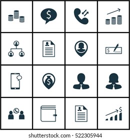 Set Of 16 Hr Icons. Can Be Used For Web, Mobile, UI And Infographic Design. Includes Elements Such As Purse, Opinion, Cash And More.