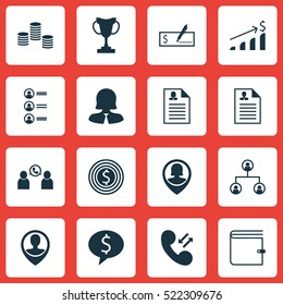 Set Of 16 Hr Icons. Can Be Used For Web, Mobile, UI And Infographic Design. Includes Elements Such As Success, Stacked, Opinion And More.