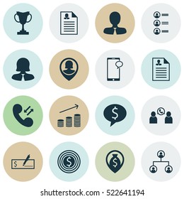 Set Of 16 Hr Icons. Can Be Used For Web, Mobile, UI And Infographic Design. Includes Elements Such As User, Chat, Resume And More.