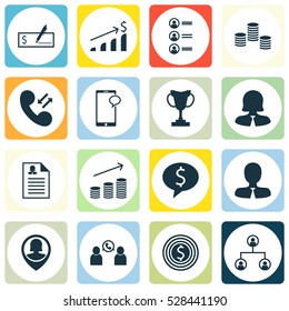 Set Of 16 Hr Icons. Can Be Used For Web, Mobile, UI And Infographic Design. Includes Elements Such As Business Deal, Pin Employee, Female Application And More.
