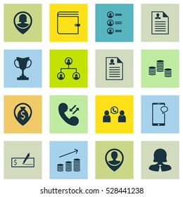 Set Of 16 Hr Icons. Can Be Used For Web, Mobile, UI And Infographic Design. Includes Elements Such As Job Applicants, Pin Employee, Tournament And More.